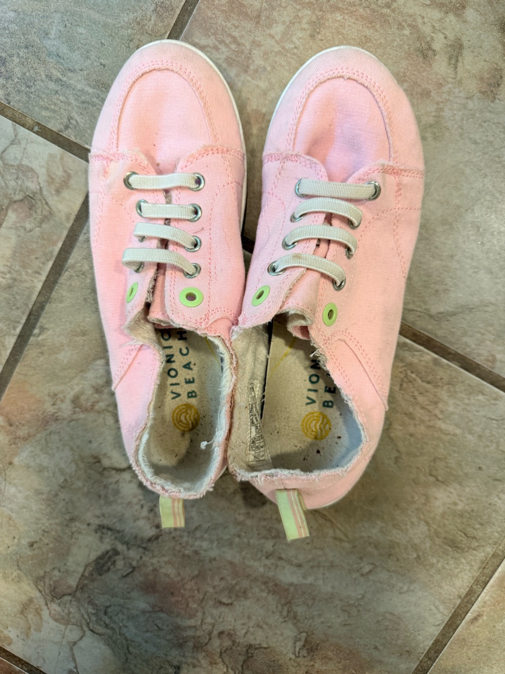 Vionic Pink Canvas Slip-On Style Sneakers with Lime Eyelets